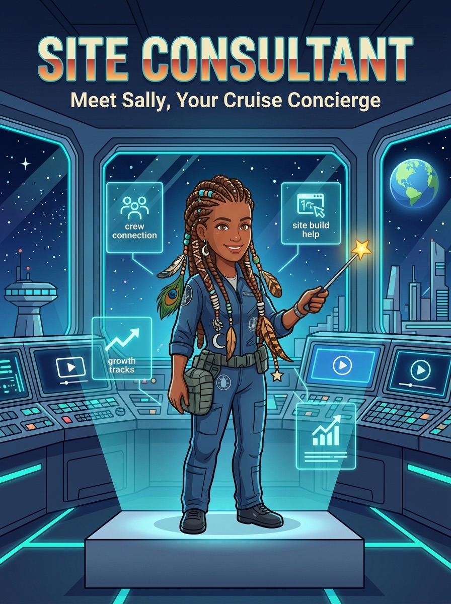Sally, the Site Consultant, in the ship's control room